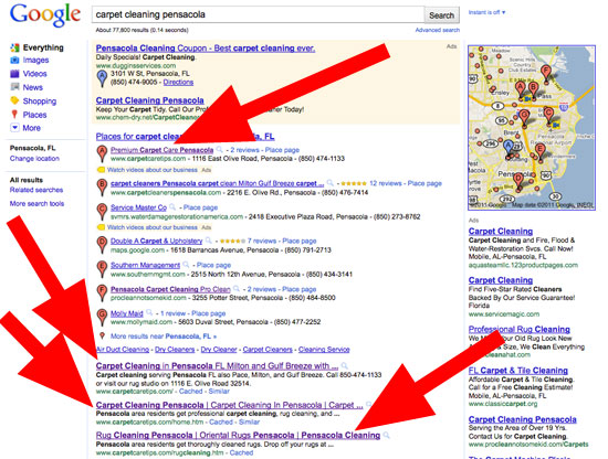 Actual screen capture of the Google search